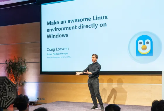 Craig giving a talk about WSL